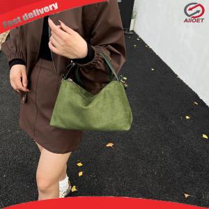 Women Faux Suede Shoulder Bag Solid Color Underarm Bag Hobo Bag for Travel Work