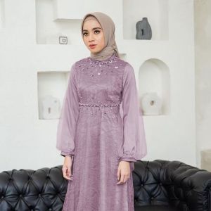 NADINE DRESS Brokat Halus Modern Gaun Pesta Bridesmaid Gamis Muslim fit to Jumbo Seragam Pernikahan Wisuda Lebaran Terbaru