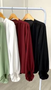 Kemeja Kasual Polos Jumbo Ld 130 Bahan Crinkle Import - 300gr Pakaian Atasan Wanita Lengan Panjang / Bluse Wanita Lengan Panjang Murah / Fashion Baju Korean Style Good Quality