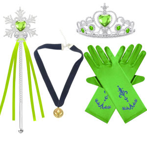 Girls Anna Princess Dress Autumn Winter Long Sleeve Princess Costume Luxury Sequin Print Green Elegant Gown Carnival Outfit