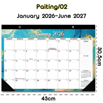 ปฏิทิน 2026 ภาษาอังกฤษ แบบแขวน สีพาสเทล จดตารางงาน แพลนเนอร์ ของแต่งห้อง