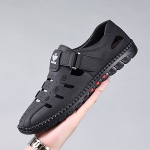 Genuine Leather Fashion Hollow Sandals for Summer Men  Stylish Adult Male  Comfortable and Durable