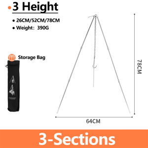 Outdoor Large Bonfire Tripod Stand Portable Camping Picnic Campfire Cooking Pot Hanging Chain Triangle Support Rack Outdoor Cookware Cooking Tool Aluminum Alloy Tripod