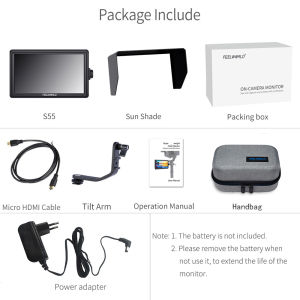 FEELWORLD S55 6 Inch 4k Portable Camera DSLR Field Monitor HDMI Input Output Small Full HD 1920x1080 IPS Tilt Arm Power