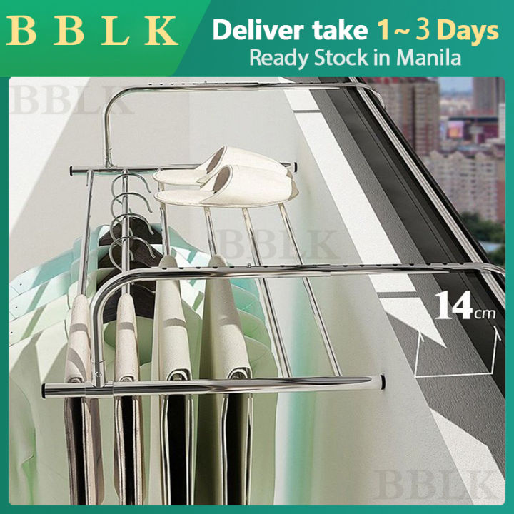 Multifunctional telescopic balcony drying rack outside the window, sun ...