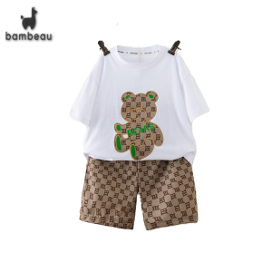 bambeau Boys Clothing Set Clothing Set Boys Cotton Fashion Short Sleeve and Shorts Two Piece Set