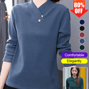bungee Womens fat Mm plus velvet bottoming shirt top inner layer Pearl button cross collar German velvet b