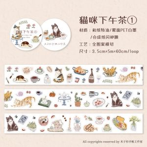 MuZiShan Studio Vintage Cats High Tea WashiTape DIY Card Making Scrapbooking Plan Decorative Sticker2026