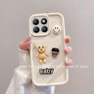Cartoon Phone Case Honor X9c X7c X6b Honor 200 Smart 5G 4G New Trend Creative Cute 3D Coffee Bear Casing Lens Protection Anti-drop Soft Cover with Bracelet 2024