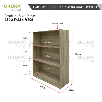 OKURA 3/6 Tier Bely Bookshelf/Bookcase Cabinets/Display Shelf/Multipurpose Shelf/Rak Buku/Almari/Home Furniture/Wood Shelf