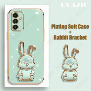 Roazic Mạ Điện Trường Hợp Đối Với Samsung Galaxy A35 5G/A55 5G Với Dễ Thương Gấp Thỏ Khung Ốp lưng TPU mềm Bìa Đứng Ốp chống sốc