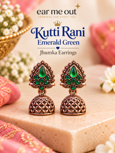 [SG] Kutti Rani Emerald Green Jhumka Earrings | Kids Indian Ethnic | Antique Copper Look | ear me out (EMO-444)