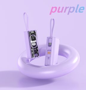 2 in 1 Pocket cartoon power bank Fast Charge 20000 mAh For Type-C/iPh Port Built-in Cable  Small Portable