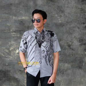Galeri Batik Ardev - Ardhani Kemeja Batik Pria Slim Fit Lengan Panjang Atasan Batik Warna Blue Grey
