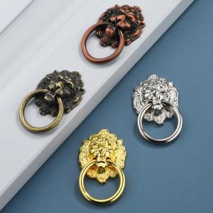 4-1PC Lion Head Knob Antique Bronze Ring Handle Vintage Alloy Pull Decorative Hardware Door Cabinet Drawer Handle Pull Knob Ring