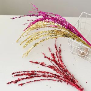 NEXTYOO Sequin Glitter Christmas Branch Sticks Tassel Design White Color Glitter Tassel Wheat Ears Festive Artificial Plant Party Decoration Supplies Christmas Party