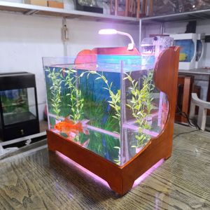 Bể cá mini để bàn bao khung gỗ tự nhiên chác chắn 35x26x35cm