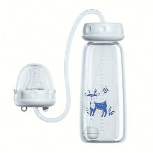 OKKFINE Normal-Neck Hands-Free Baby Bottle 8oz/240ml with Straw Brush Milk Storage Bottle Creative Self-Feeding Feeding Bottle Set