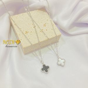 Noin Kalung Titanium Anak Clover Hitam Putih 2 Tone O Ring Anti Karat COD