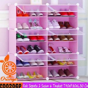 Rak Sepatu Portable Plastik Serbaguna 2 Susun 6 Tingkat Anti Debu