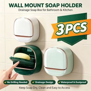 3Pcs Bathroom Luxury Soap Box Wall Mounted Soap Holder Organizer Soap Dispenser Bathroom Accessories