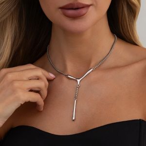 CANICECA Smooth Drop Y Shape Necklace  Ins Style Drop Pendant Choker Trendy Y Shape Choker Necklace Street Outfit