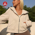 Moving Peach Women's Sports Hoodie Full-Zip Outdoor Jacket Cotton Warm Brushed Crop Coat Loose Fit Comfortable Gym Daily wear BSHL. 