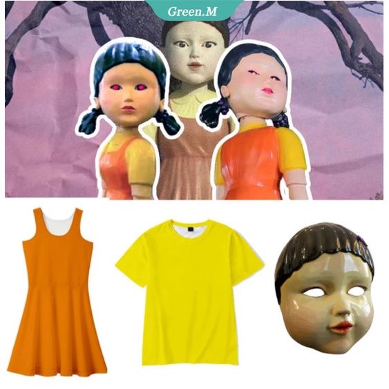 Squid Game Robot Doll Cosplay Yellow Little Girl Costume Scary Halloween Costume For Kids [GM