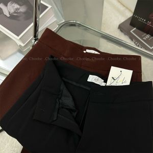 Quần ống loe Choobe lưng cạp cao 2 cúc baggy vải nữ dài suông loe culottes màu đen nâu ghi sữa
