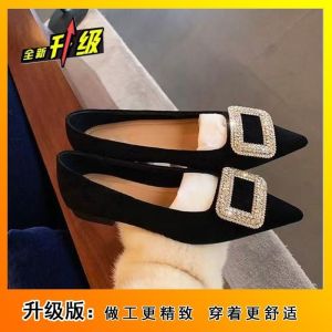 Free Shipping WomenS Pointed-Toe Shallow-Mouth Flat Shoes 2026 New Style Korean Drama Heroine-Inspired Exquisite Sparkling Rhinestone Buckle Elegant