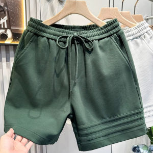 American style sweatpants with three bar design high-end heavyweight sports and casual shorts mens pants summer loose five quarter pants