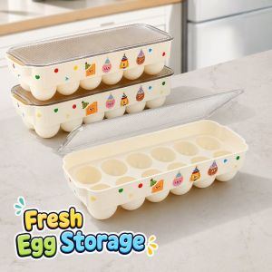 The joy of home Egg Storage Box With Lid Stackable Fridge Organizer Food Grade Plastic Egg Holder Tray