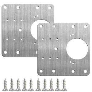 2/4 Set 8-Hole Universal Stainless Steel Hinge Fixing Plates with Screws 9cm Cabinet Repair Rustproof Fixing Plate Kit