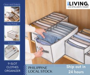 iLIVING Clothes Organizer 9-Grid Wardrobe Cabinet Storage Foldable Organizer for Clothing