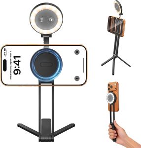 2 in 1 Magnetic Selfie Light Tripod for iPhone for Magsafe Tripod    magnetic adsorptionphone mount smartphone stand selfie stick with fill light for iPhone accessories3 color temps brightness