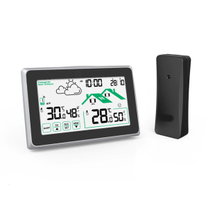 Electronic Weather Station With Touch Sensitive Button Automatic Time Adjustment Via Radio Signal And 3 Remote Sensors