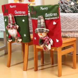 ZENGD Santa Claus Snowman Elk Christmas Chair Cover Removable Cartoon Christmas Table and Chair Set Festival Supplies Creative Seat Cover Dining Room