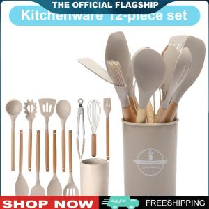 【New Arrival】 ชุดเครื่องใช้ในครัว 12 ชิ้น ด้ามไม้ทนความร้อน สำหรับการปรุงอาหารและจัดเสิร์ฟอาหารอย่างสะดวก