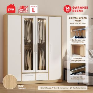 PIRA - ASHTON 4P FGD MWD Lemari Pakaian Besi 4 Pintu dengan Laci dan LED