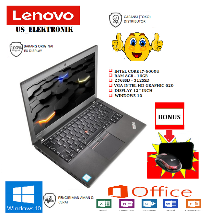 LAPTOP LENOVO THINKPAD X270 INTEL CORE I7 GEN 6TH LAYAR 12