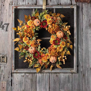 Autumn Amaryllis Pumkins Fall Wreaths for Front Door Artificial Door Wreath for Thanksgiving Harvest Halloween Decorations Wall Window Party Wedding Decor Indoor Outdoor