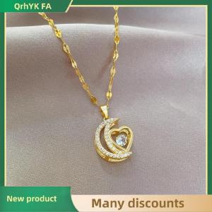 🔔🔔🔔QA Stainless Steel Moon Heart Pendant Necklace For Women New Trend Girls Fine Chain Birthday Jewelry Gifts