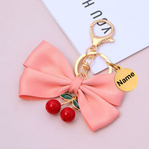 Personalized Bowknot Cherry Keychain  Womens Fashion Luxury Bag Pendant Car Key Chain Gift Accessory