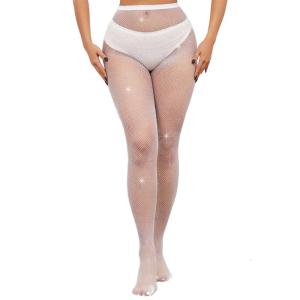 High Elasticity Fishnet Stockings with Rhinestones Accents Nightclub Parties Glitter Mesh Tights Pantyhose for Women