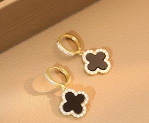 good 999 S925 silver Fashional Temperament Clover shiny zircon green long Earrings ES6217-ES6218