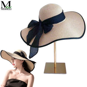 Mishilei Wide Brim Beach Hat with Bow Sunproof Women Beach Hat Seaside Summer Sun Straw Hat for Outdoor