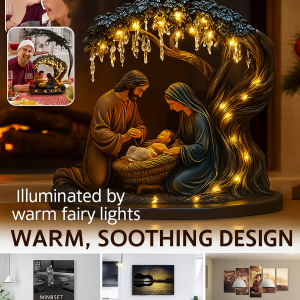 2D Acrylic Christmas Ornament Holy Family Figurine Jesus Birth Scene Flat Tabletop Decor for Home Nativity Display
