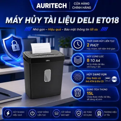 Máy Hủy Tài Liệu Chính Hãng Deli 15 lít ET018 Hủy Dạng Vụn Công Suất Lớn Dành Cho Văn Phòng Cá Nhân