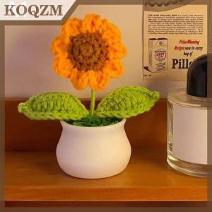 KOQZM Crochet Flowers Artificial Sunflowers Potted Hand Woven Plant Wedding Gift For Guests Sunflower Decoration Room Decor