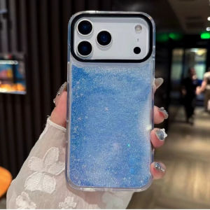 Dynamic Glitter Quicksand Case for iPhone 17 16 15 Pro Max Moving Sand Liquid Back Cover Black Camera Anti-fall Clear Hard Shell